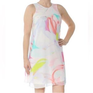 Calvin Klein White Sleeveless Pastel Watercolor Shift Dress NWT